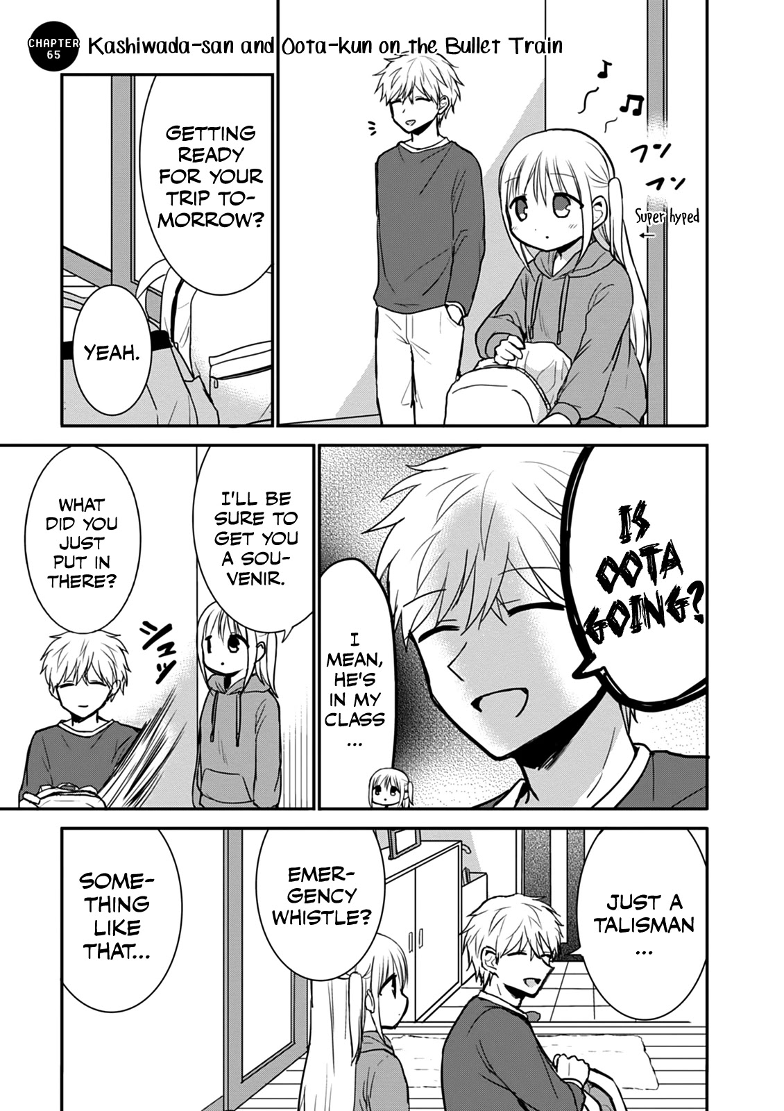 Expressionless Face Girl and Emotional Face Boy Chapter 65 page 1 - Chapter 65: Kashiwada-san and Oota-kun on the Bullet Train