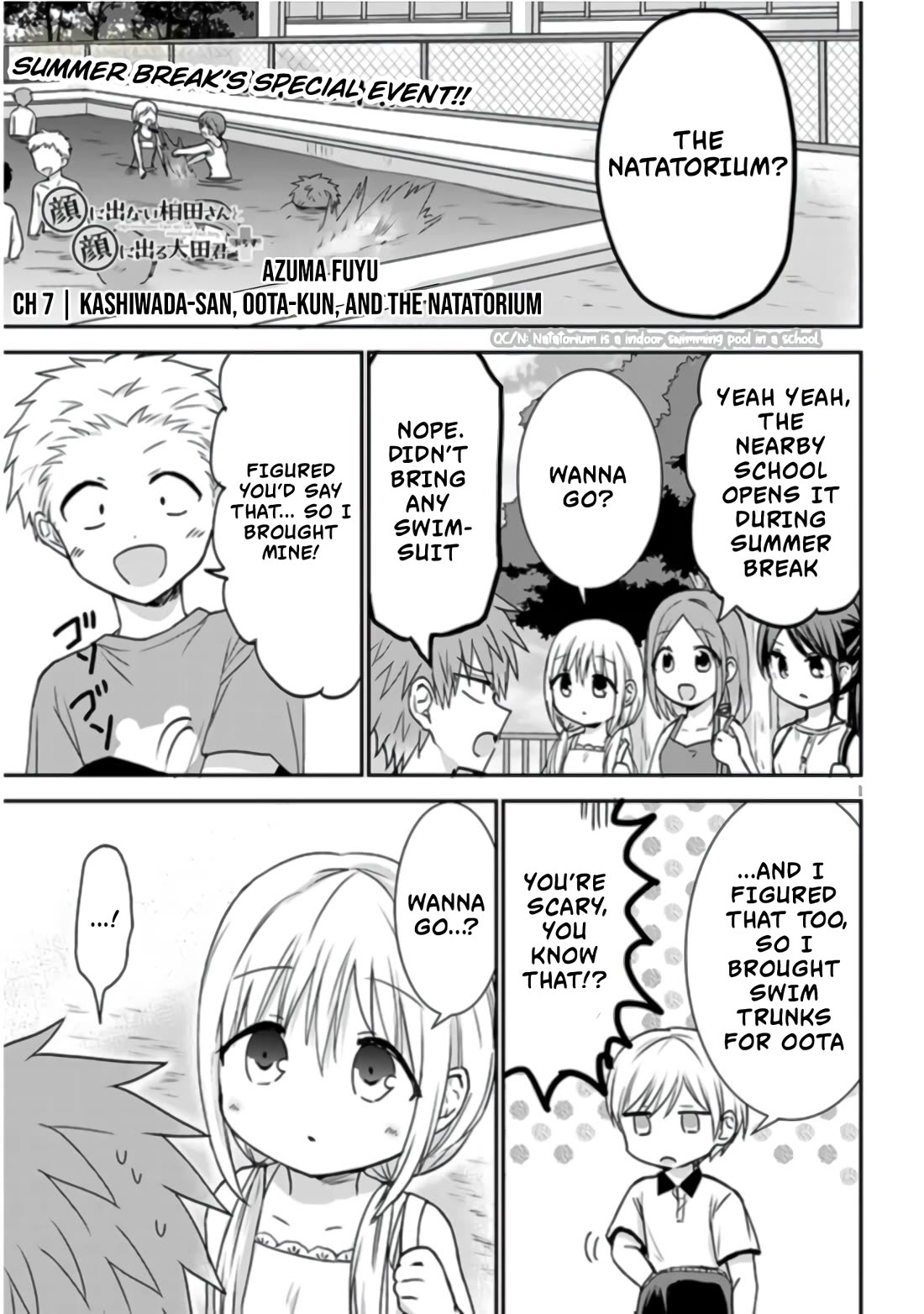 Expressionless Kashiwada-san and Emotional Oota-kun + Chapter 7 page 2 - Chapter 7: Kashiwada-san, Oota-kun, and The Natatorium