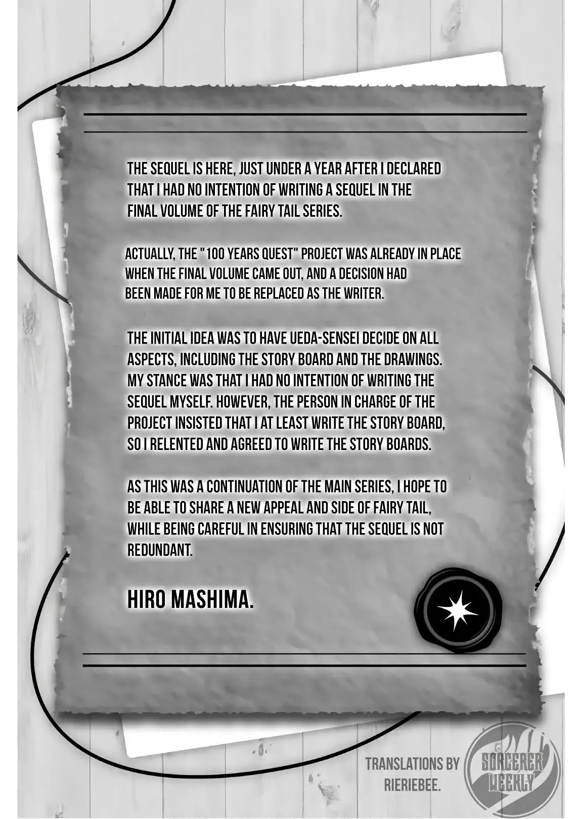 Fairy Tail: 100 Years Quest Chapter 9.1 page 1 - Chapter 9.1: Aftewords from Vol.1