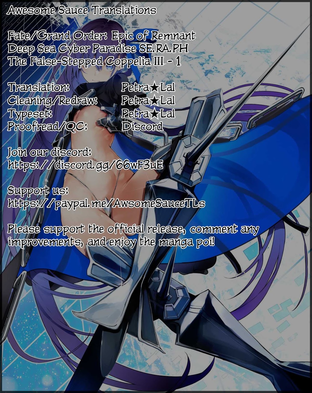 Fate/Grand Order: Epic of Remnant - Deep Sea Cyber-Paradise SE.RA.PH Chapter 10.1 page 1 - Chapter 10.1: The False-Stepped Coppélia III - 1