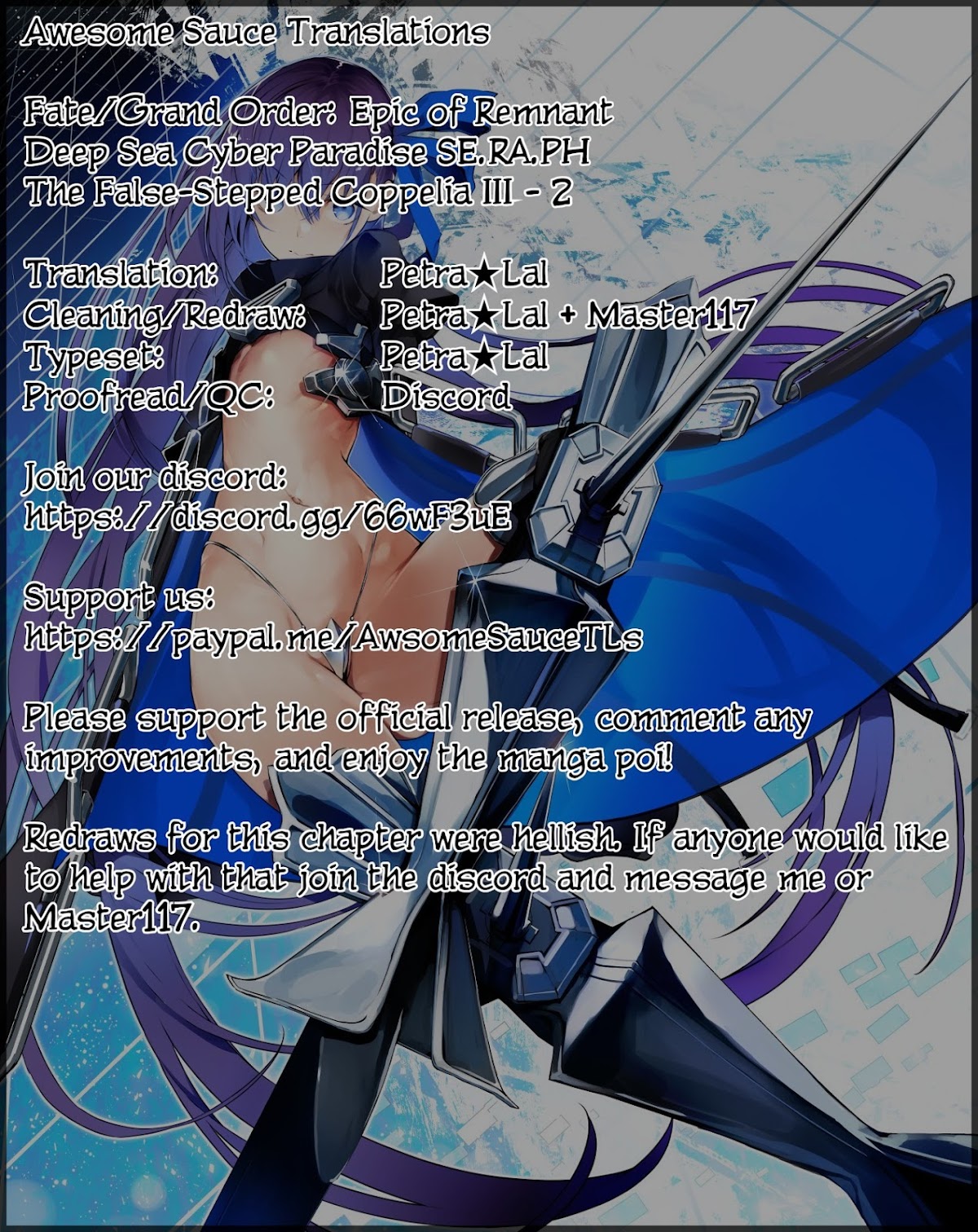 Fate/Grand Order: Epic of Remnant - Deep Sea Cyber-Paradise SE.RA.PH Chapter 10.2 page 1 - Chapter 10.2: The False-Stepped Coppélia III - 2