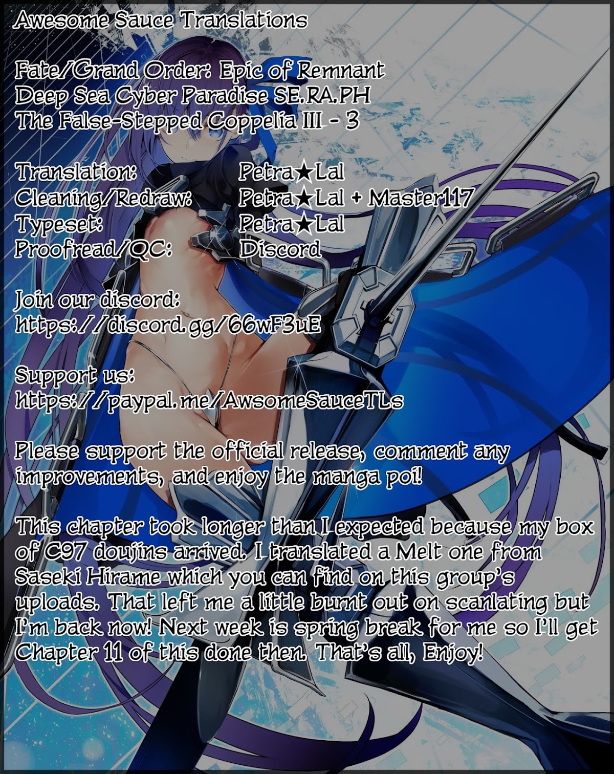 Fate/Grand Order: Epic of Remnant - Deep Sea Cyber-Paradise SE.RA.PH Chapter 10.3 page 1 - Chapter 10.3: The False-Stepped Coppélia III - 3