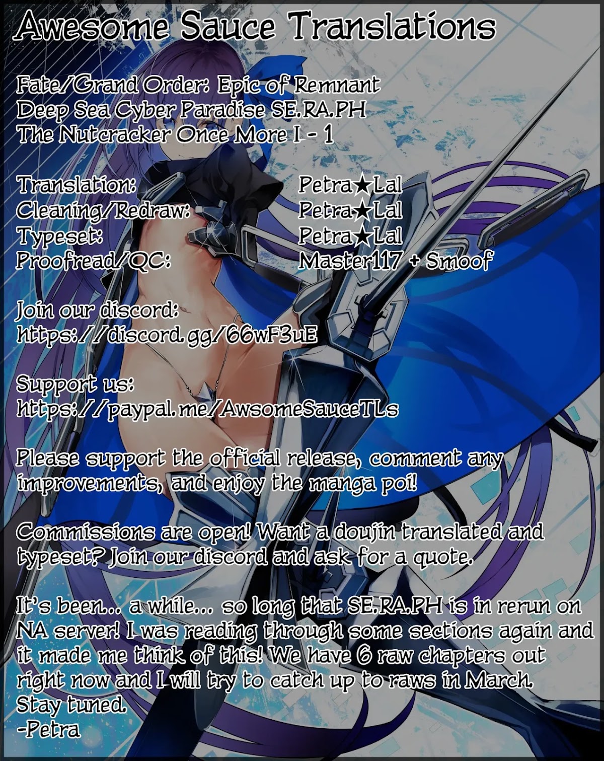 Fate/Grand Order: Epic of Remnant - Deep Sea Cyber-Paradise SE.RA.PH Chapter 14.1 page 1 - Chapter 14.1: The Nutcracker Once More I - 1