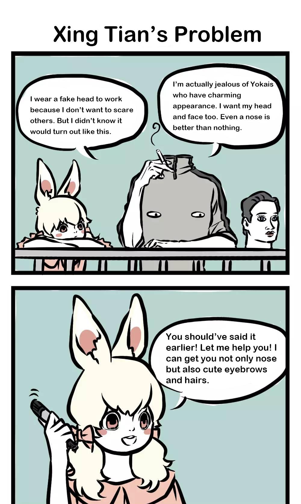 Fei Ren Zai Chapter 15 page 5 - Chapter 15: Xing Tian fought with Tian Di(Top God of China) but got beheaded. His head was buried in Chang Yang Mountain. He took his nibbles as the eyes and his belly button as the mouth, swinging his ax until he died.