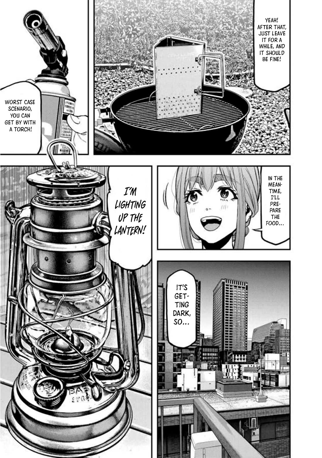 Futari Solo Camp Chapter 44 page 13 - Chapter 44: Rooftop BBQ!