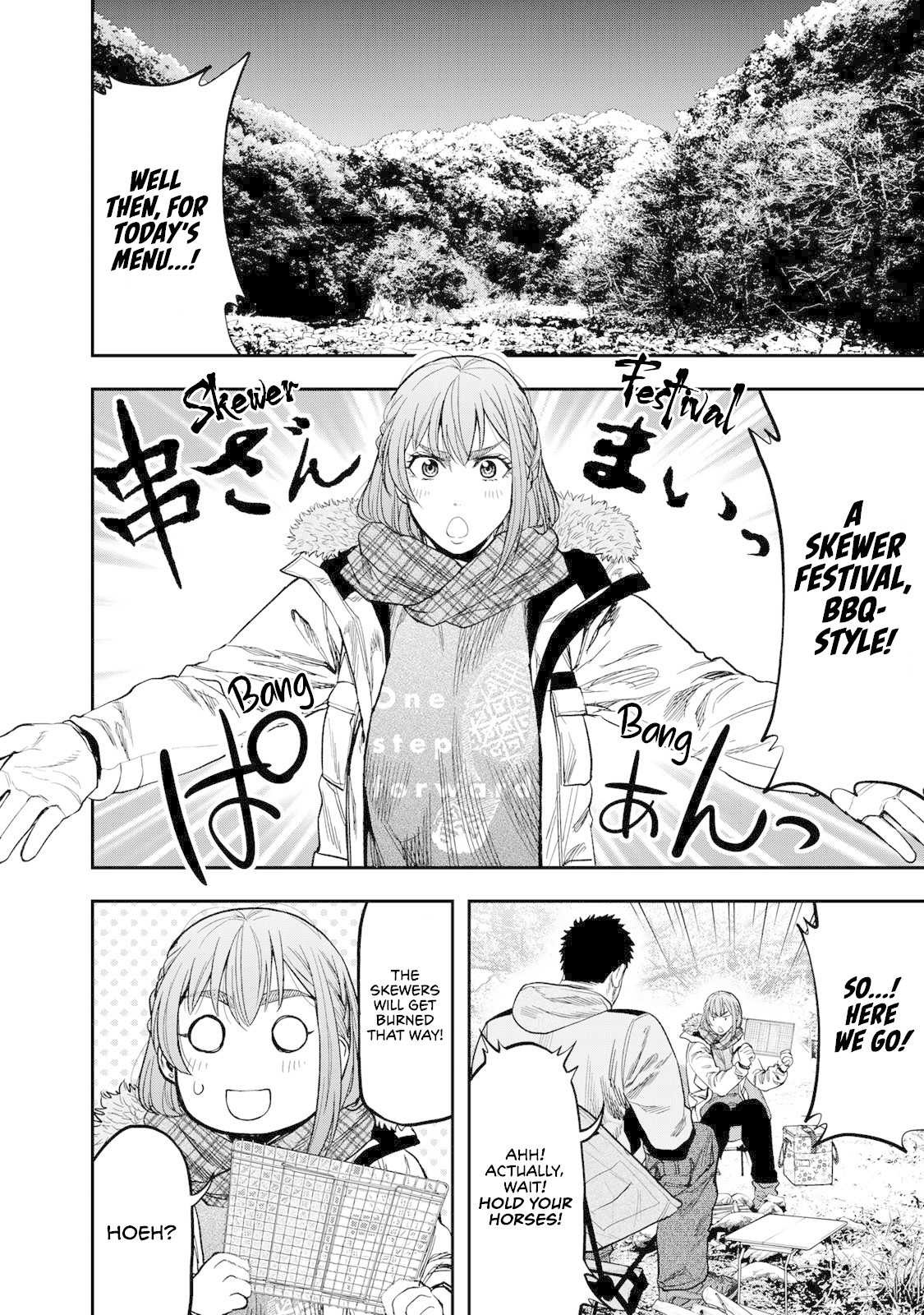 Futari Solo Camp Chapter 9 page 4 - Chapter 9: Skewer Festival