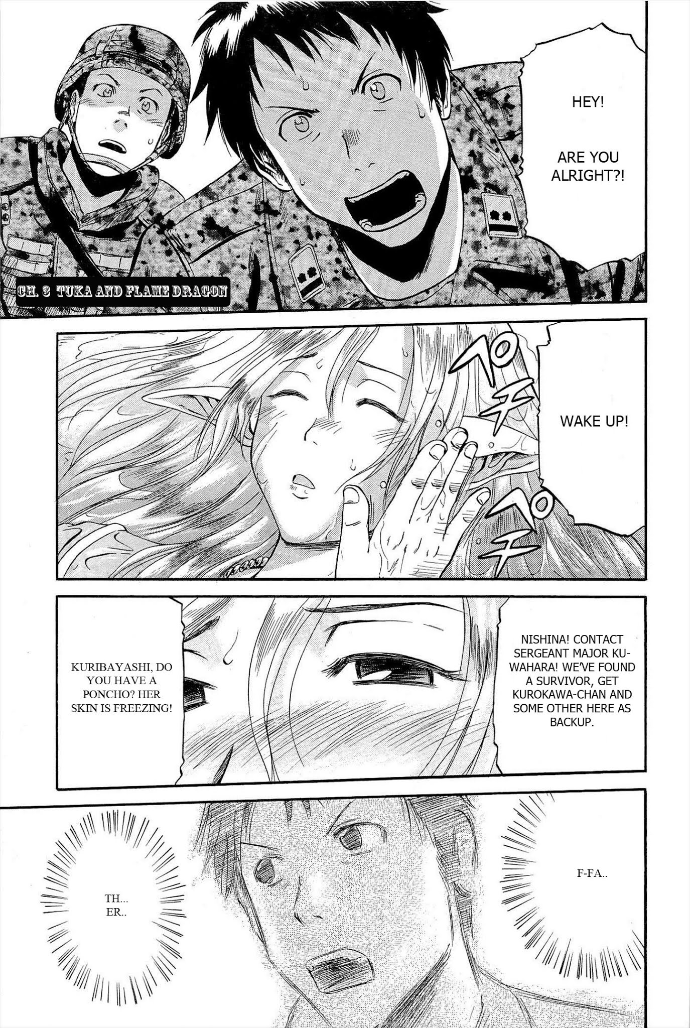 Gate - Jietai Kare no Chi nite, Kaku Tatakeri Chapter 3 page 1 - Chapter 3: Tuka and Flame Dragon