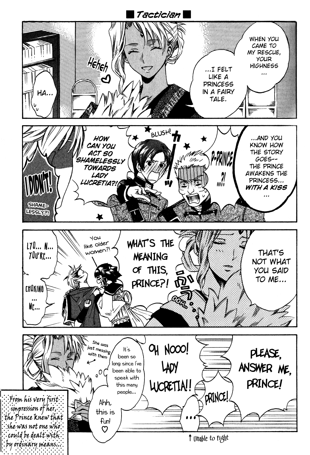 Gensou Suikoden 5 Anthology Chapter 21.2 page 3 - Chapter 21 v2 : Sore Loser, by Akatsuki Kaori