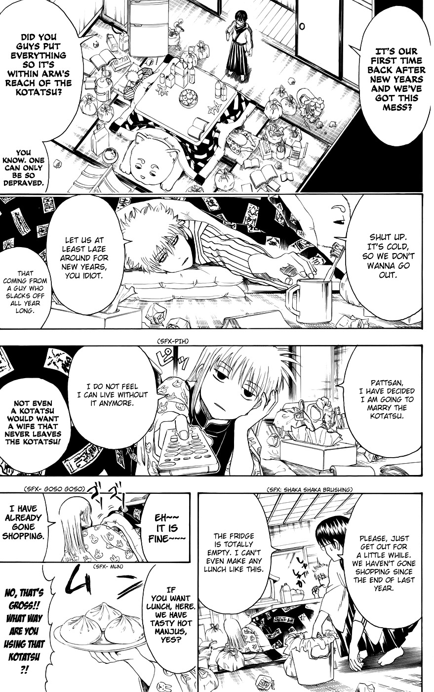Gintama Chapter 383 page 3 - Chapter 383: When You're Sleeping Under a Kotatsu, Be Careful You Don't Cook Your ...tama