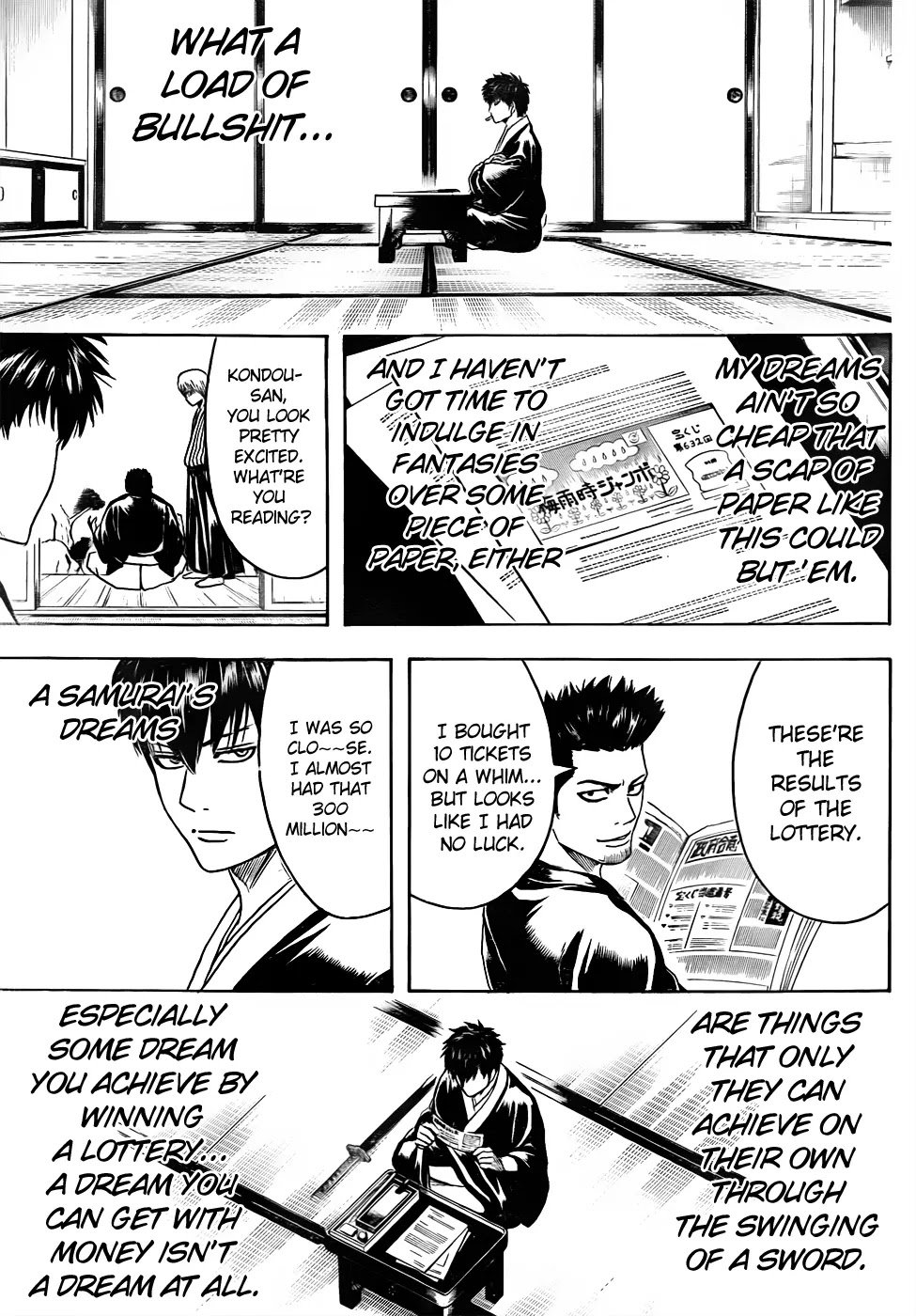 Gintama Chapter 450 page 5 - Chapter 450 : Human Life Lasts Only 50 Years, Contrast Human Life with Life of Geten, it is but a Very Dream and Lottery