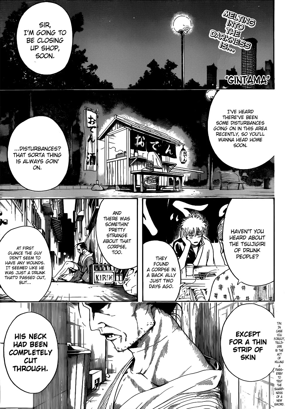 Gintama Chapter 463 page 1 - Chapter 463 : Characters that Show Up Wearing All White Will End Up Dead, Covered in Blood