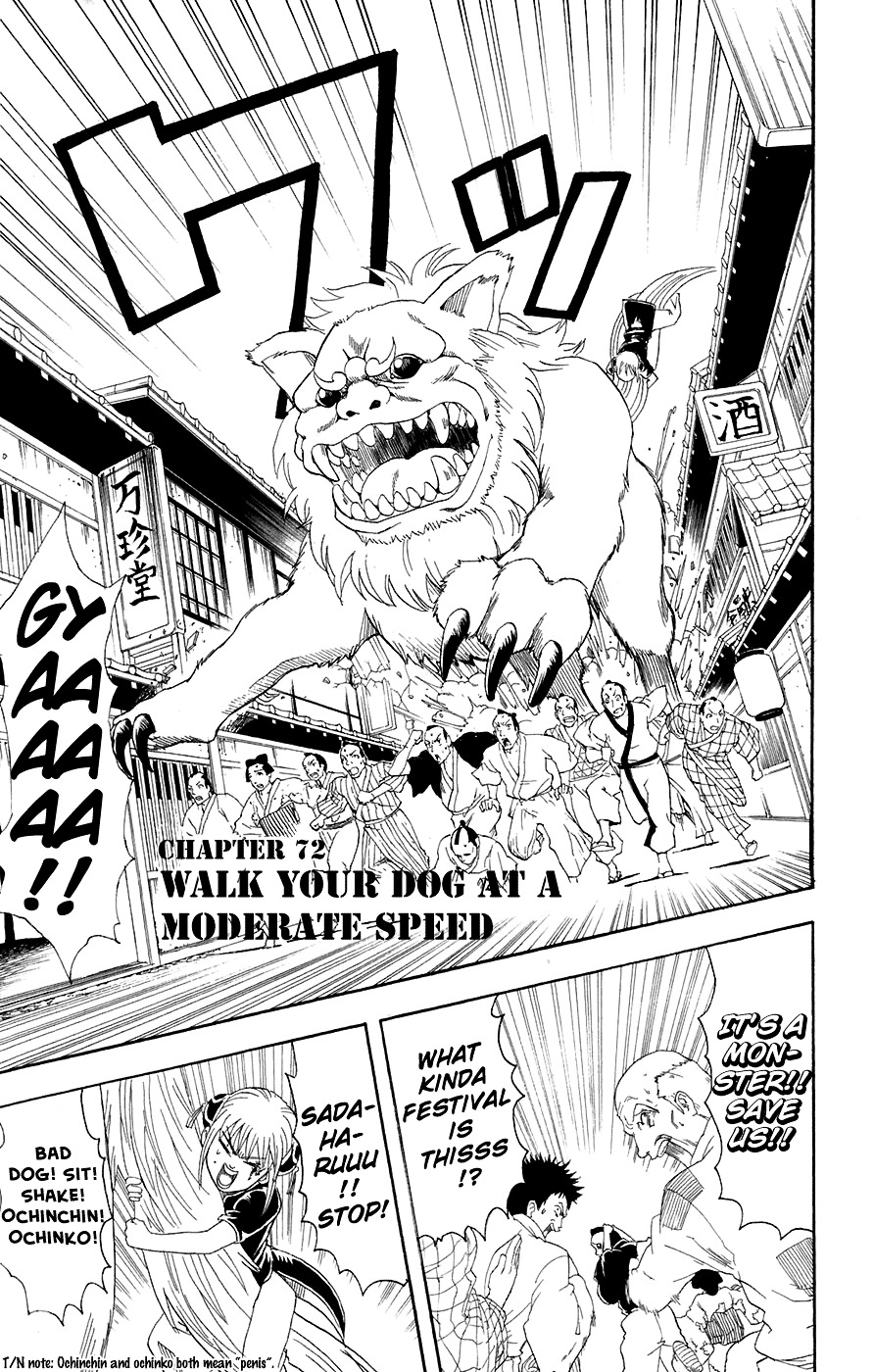 Gintama Chapter 72 page 4 - Chapter 72 : Lesson 72: Walk Your Dog At A Moderate Speed.