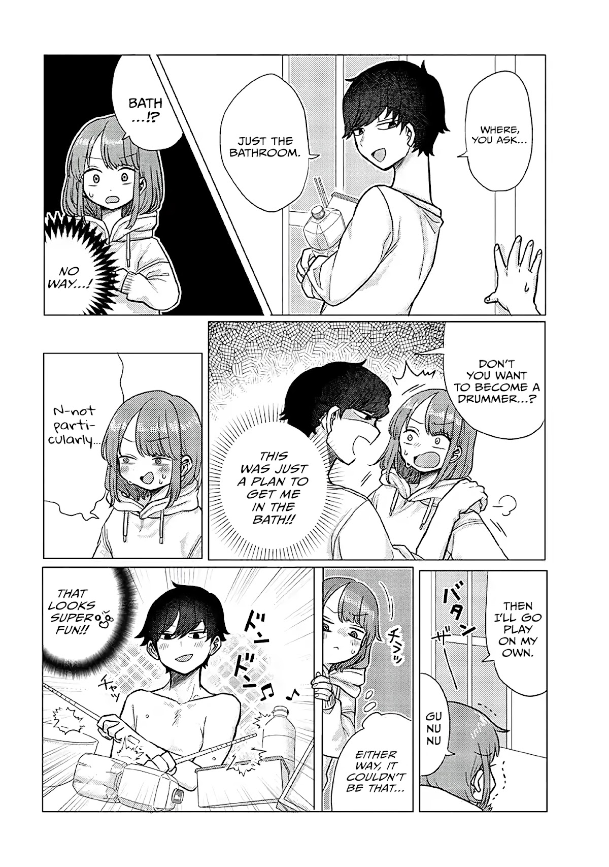 Girlfriend Who Absolutely Doesn’t Want to Take a Bath VS Boyfriend Who Absolutely Wants Her to Take a Bath Chapter 22 page 4 - Chapter 22: Drums