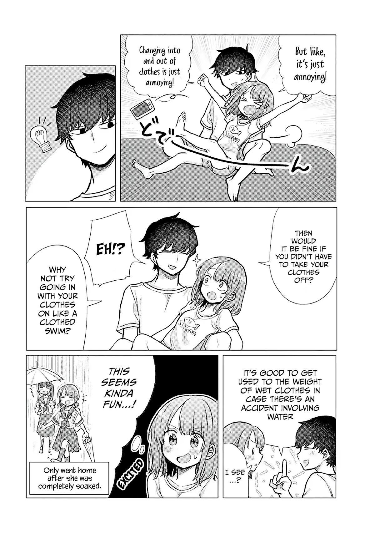 Girlfriend Who Absolutely Doesn’t Want to Take a Bath VS Boyfriend Who Absolutely Wants Her to Take a Bath Chapter 28 page 2 - Chapter 28: Clothed swimming
