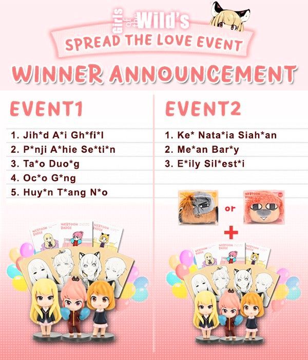 Girls of the Wild's Chapter 204.2 page 1 - Chapter 204.2 : SPREAD THE LOVE EVENT - Winner Announcement