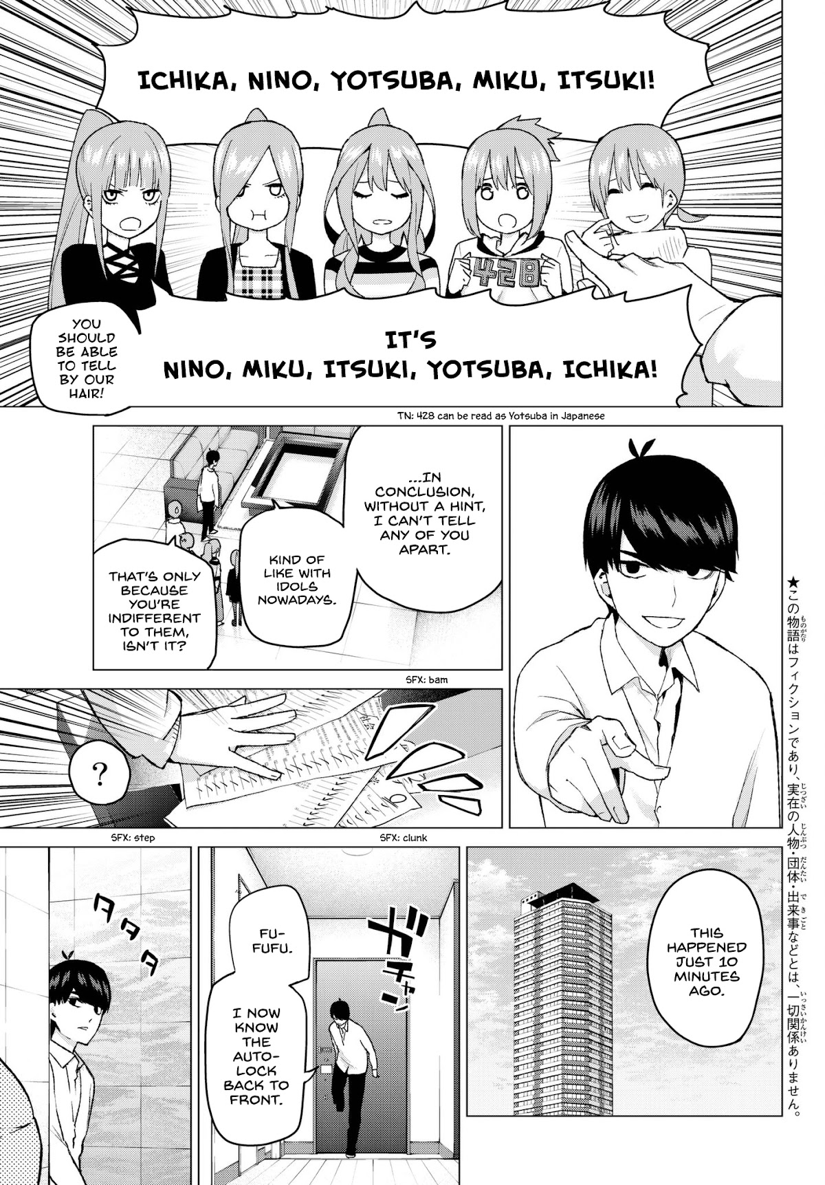 Go-Toubun no Hanayome Chapter 35 page 3 - Chapter 35: Detective Fuutarou and the Five Suspects
