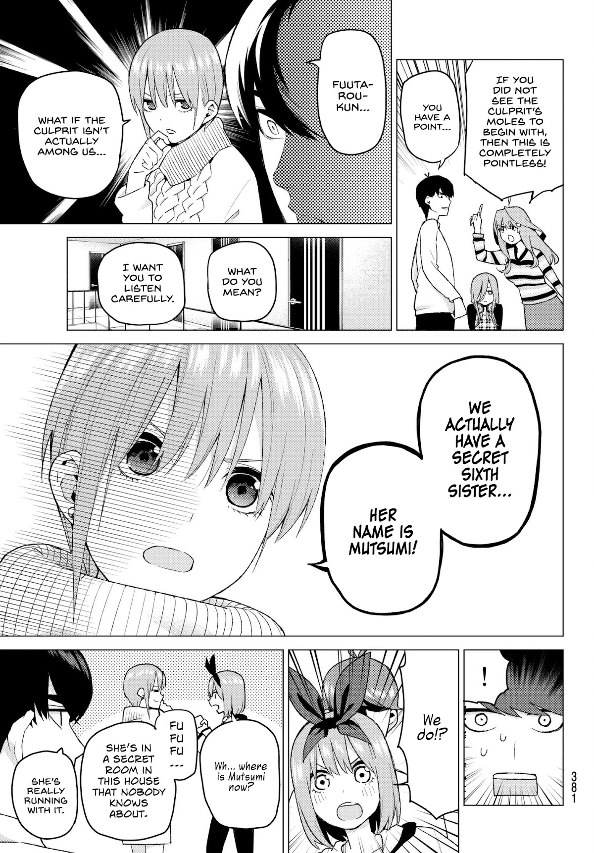 Go-Toubun no Hanayome Chapter 35 page 9 - Chapter 35: Detective Fuutarou and the Five Suspects