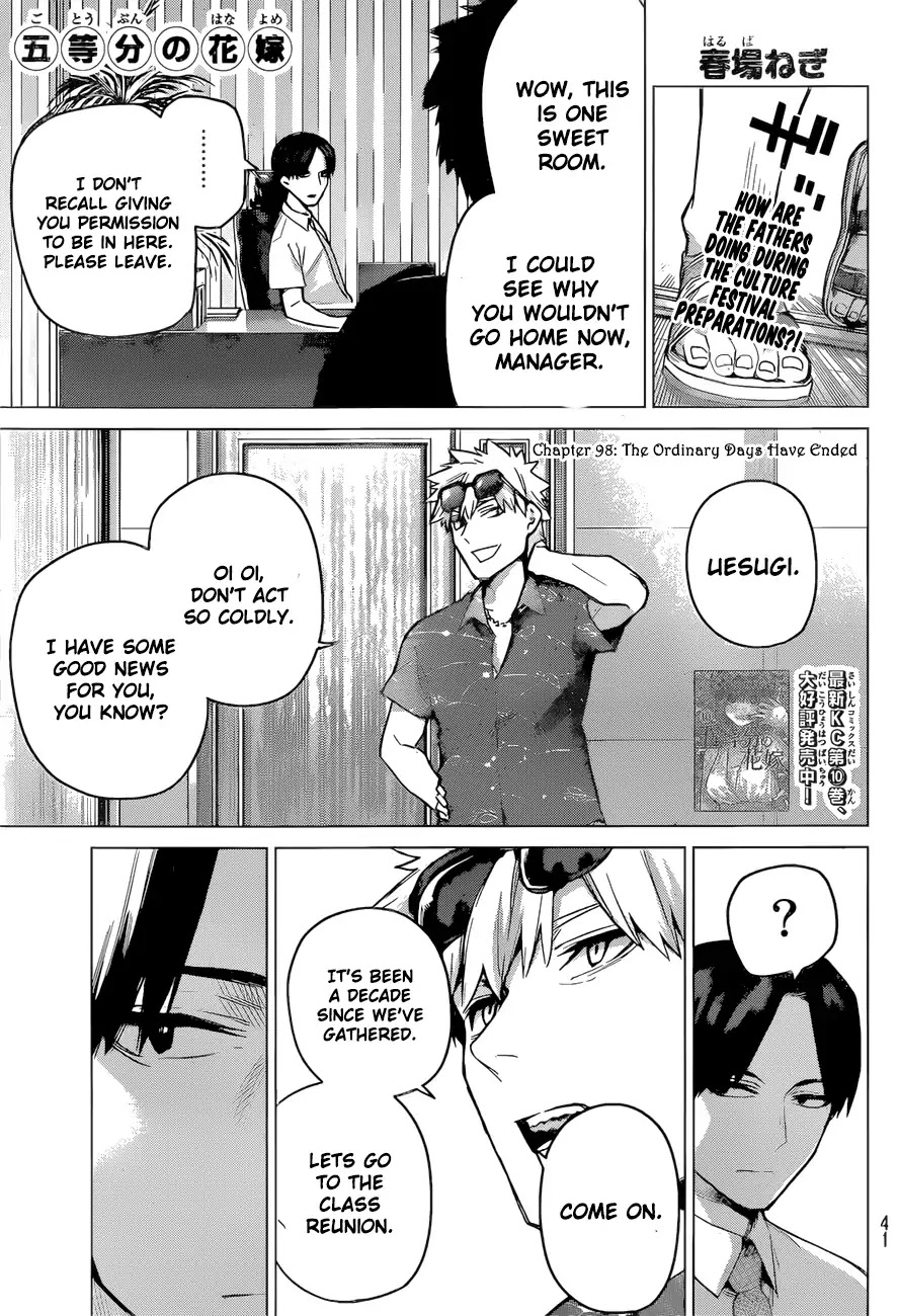 Go-Toubun no Hanayome Chapter 98 page 1 - Chapter 98: The Ordinary Days Have Ended