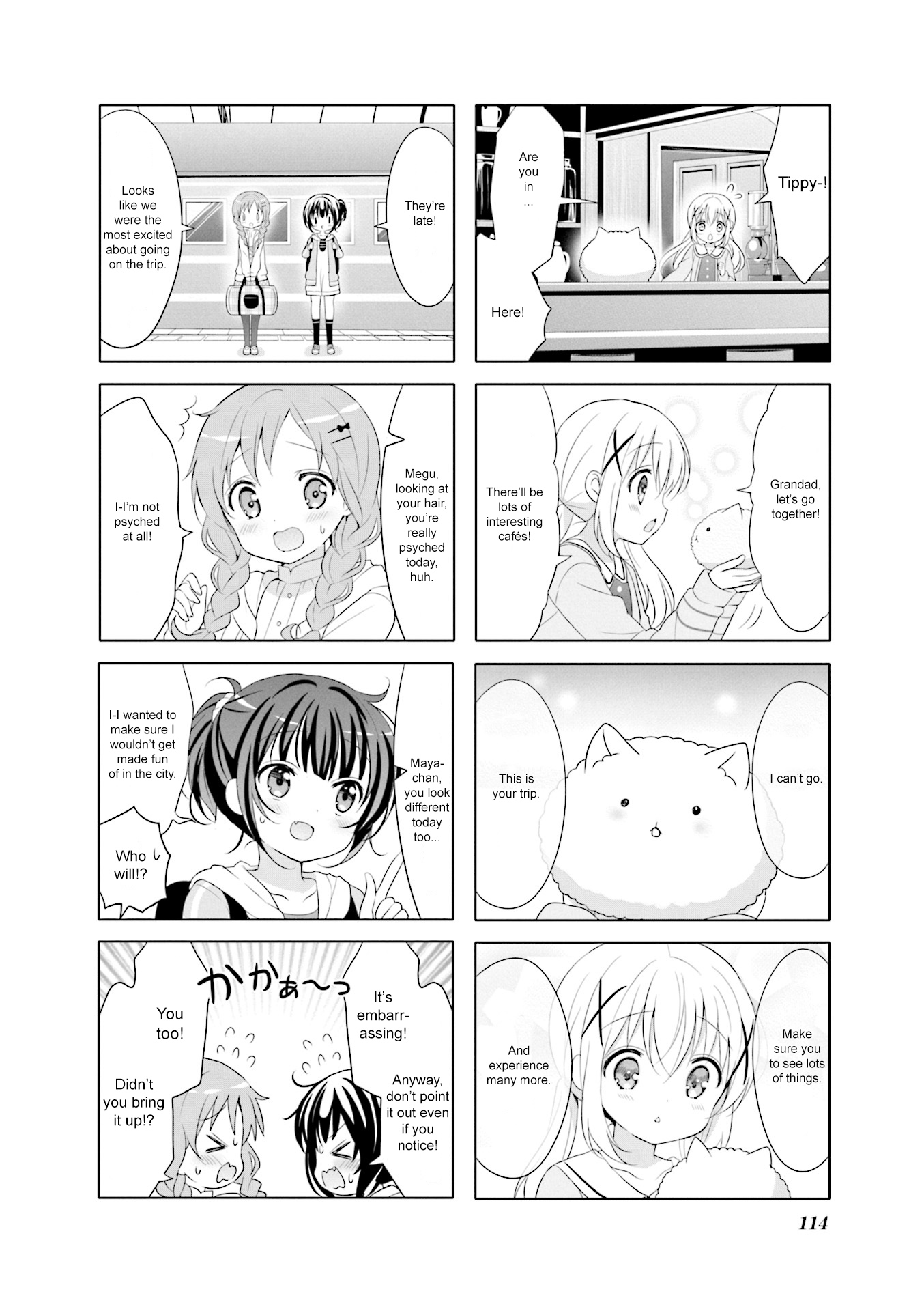 Gochuumon wa Usagi Desu ka? Chapter 7.13 page 4 - Vol.7 Chapter 13: Waai Waai Try · Traveler!