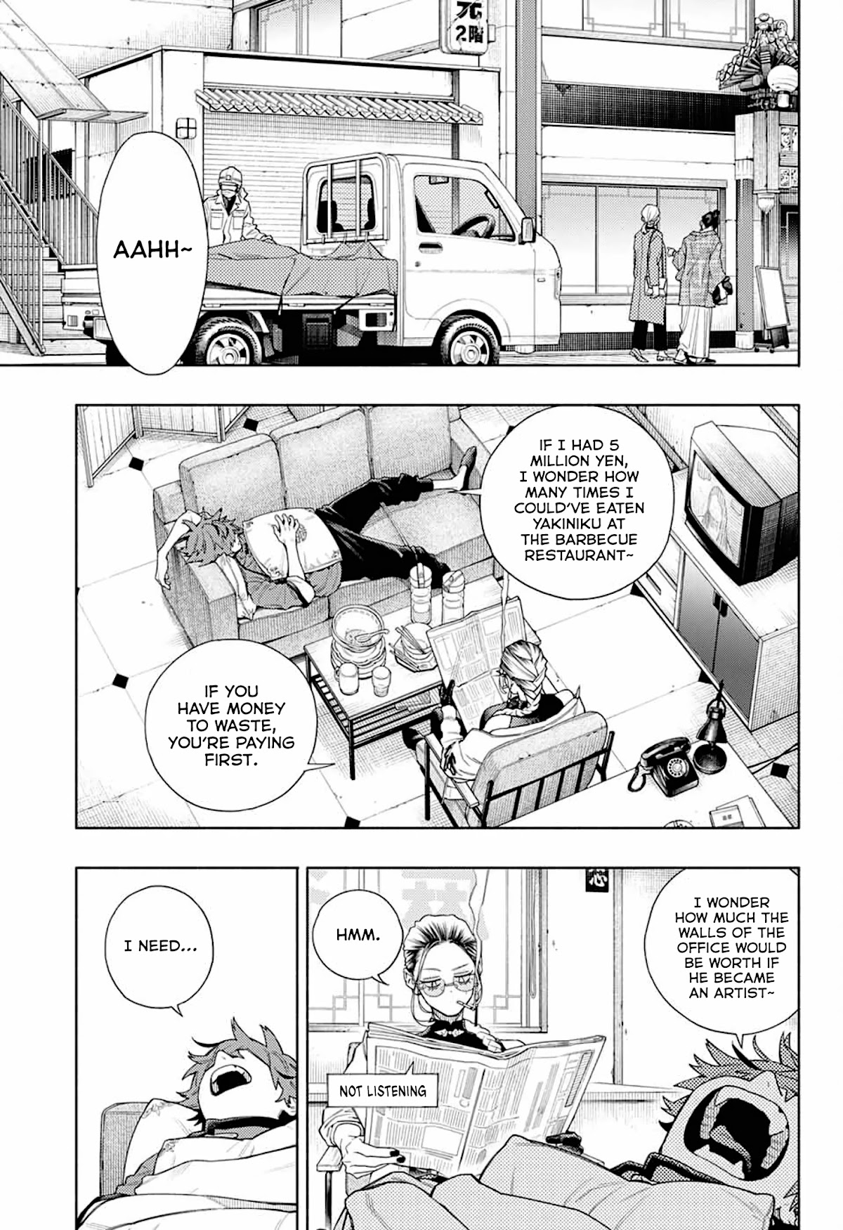 Gokurakugai Chapter 1 page 63 - Chapter 1: Gokuraku District’s Troubleshooters Office