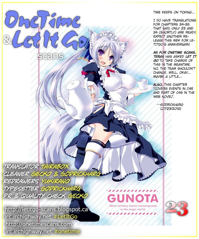Gunota ga Mahou Sekai ni Tensei Shitara, Gendai Heiki de Guntai Harem o Tsukucchaimashita!? Chapter 23 page 1 - Chapter 23
