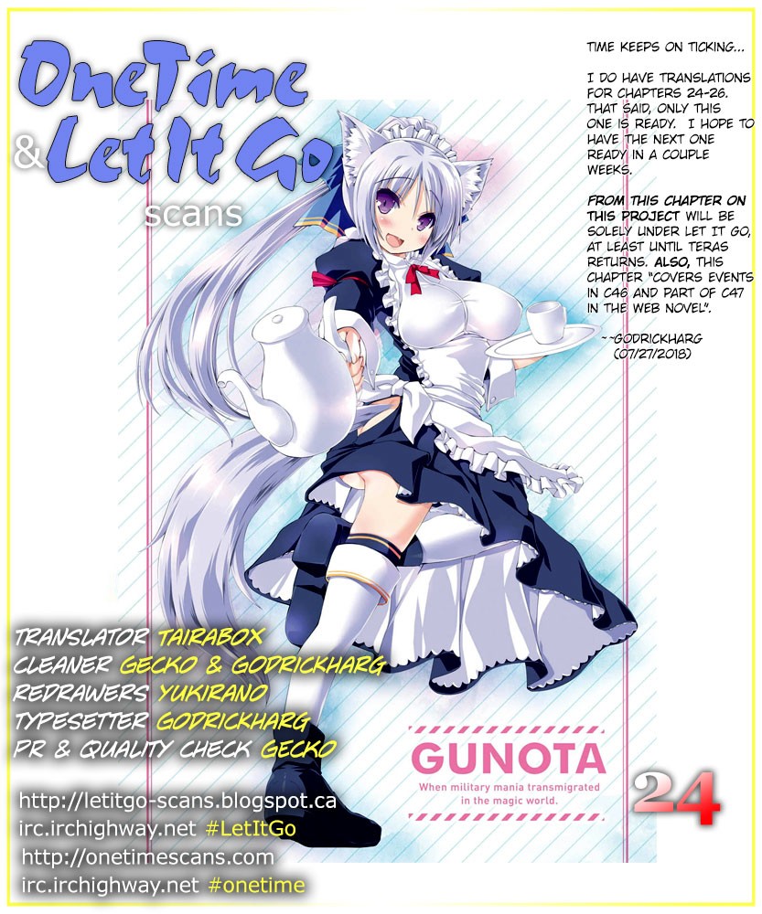 Gunota ga Mahou Sekai ni Tensei Shitara, Gendai Heiki de Guntai Harem o Tsukucchaimashita!? Chapter 24 page 1 - Chapter 24