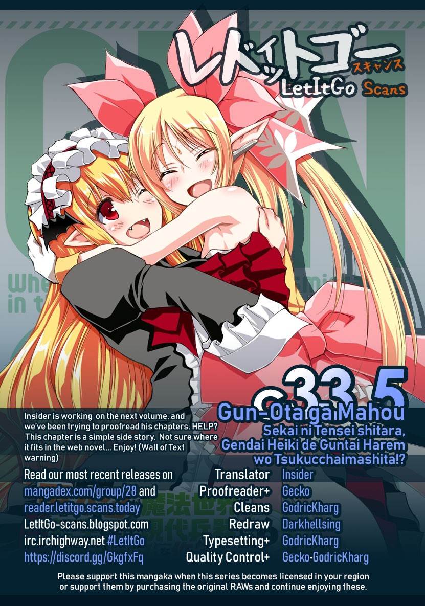 Gunota ga Mahou Sekai ni Tensei Shitara, Gendai Heiki de Guntai Harem o Tsukucchaimashita!? Chapter 33.5 page 1 - Chapter 33.5: Side story