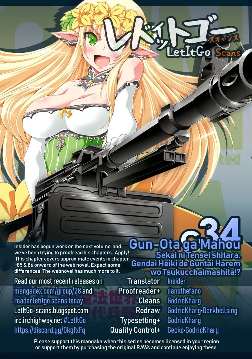 Gunota ga Mahou Sekai ni Tensei Shitara, Gendai Heiki de Guntai Harem o Tsukucchaimashita!? Chapter 34 page 1 - Chapter 34
