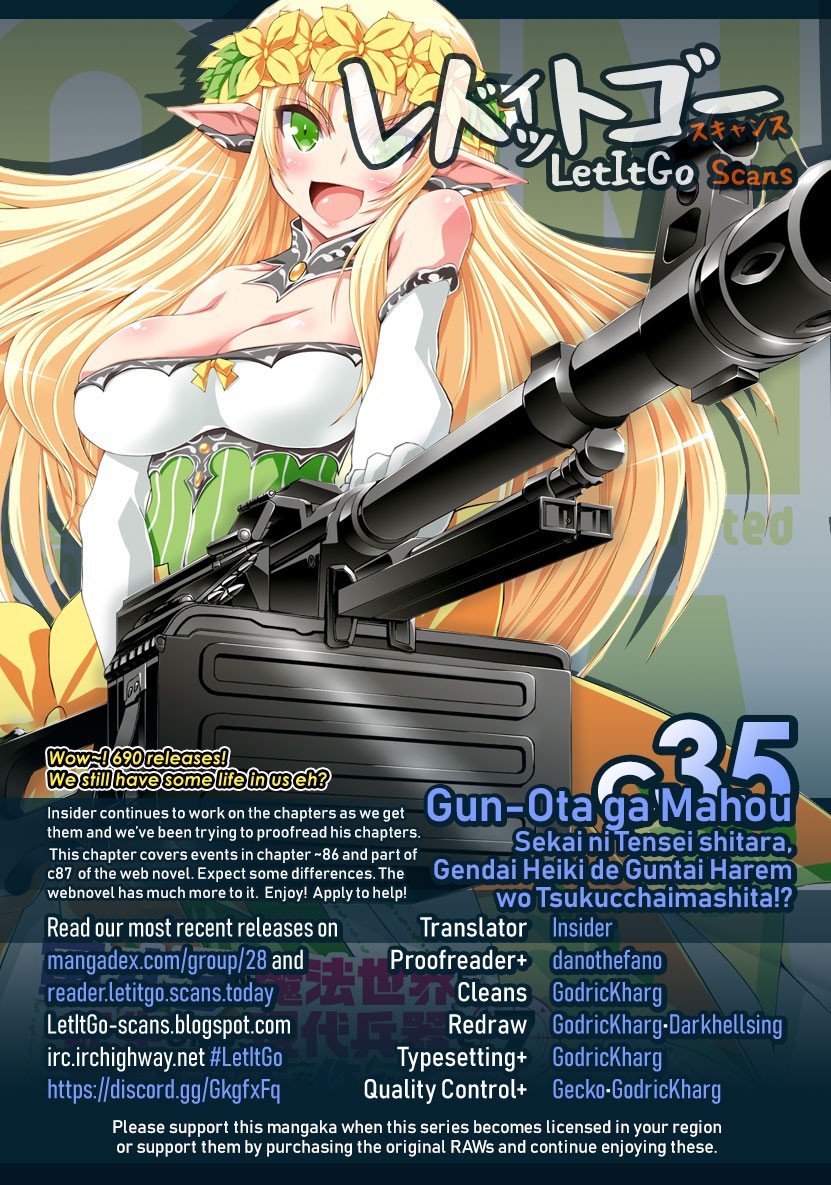 Gunota ga Mahou Sekai ni Tensei Shitara, Gendai Heiki de Guntai Harem o Tsukucchaimashita!? Chapter 35 page 1 - Chapter 35