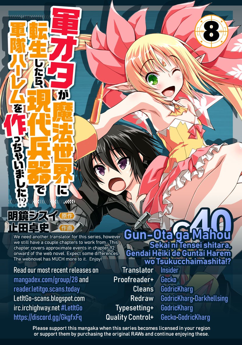 Gunota ga Mahou Sekai ni Tensei Shitara, Gendai Heiki de Guntai Harem o Tsukucchaimashita!? Chapter 40 page 1 - Chapter 40