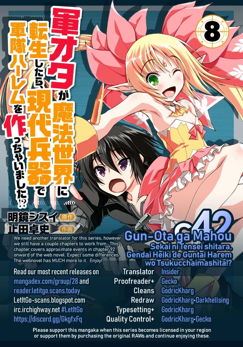 Gunota ga Mahou Sekai ni Tensei Shitara, Gendai Heiki de Guntai Harem o Tsukucchaimashita!? Chapter 42 page 1 - Chapter 42