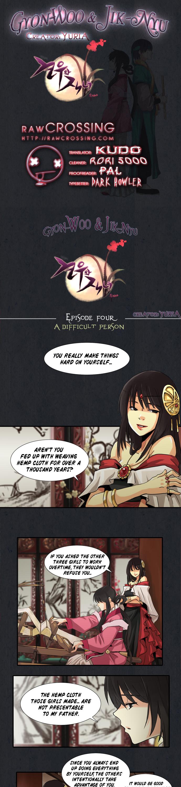 Gyon-Woo & Jik-Nyu Chapter 4 page 1 - Chapter 4: A Difficult Person