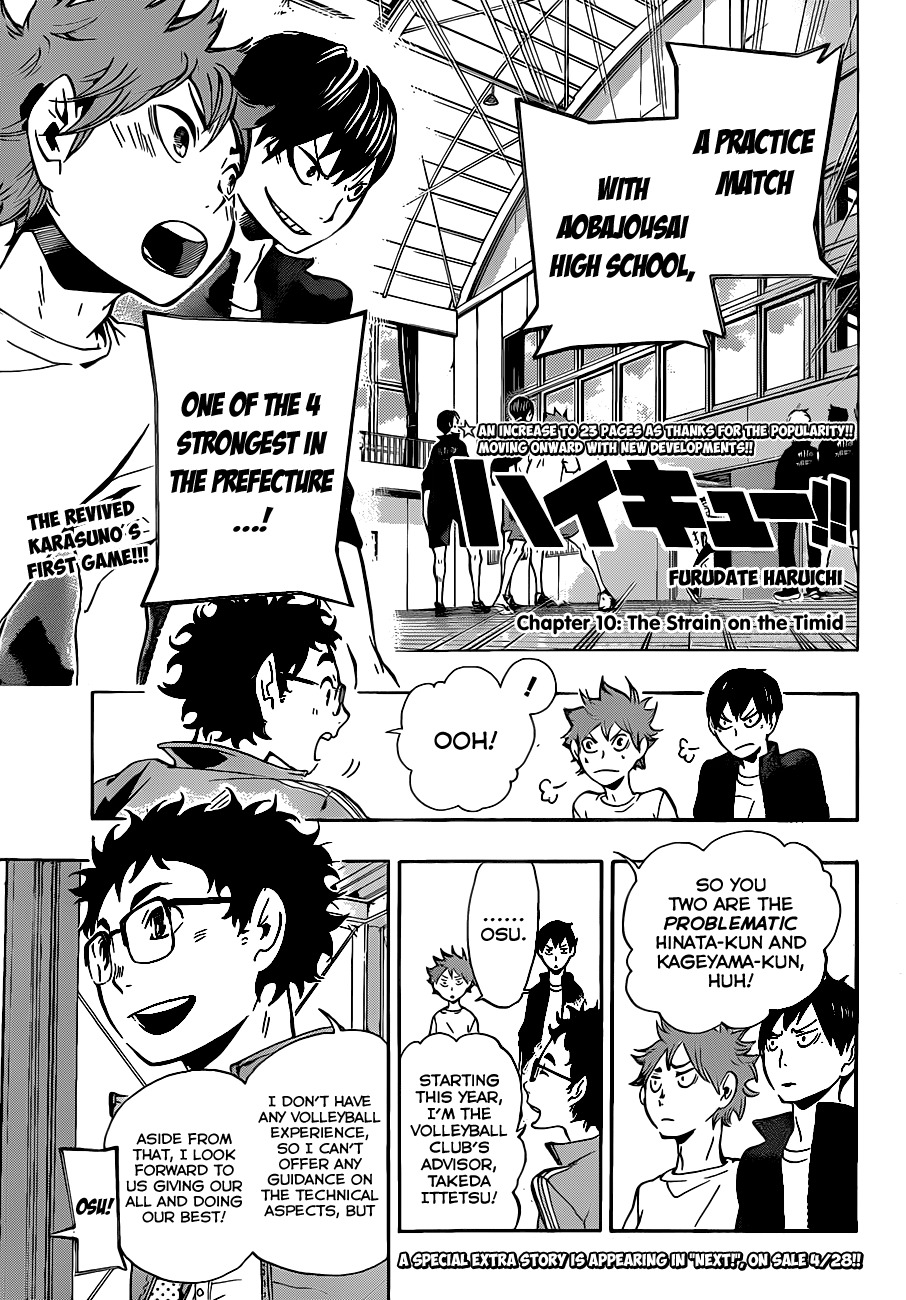 Haikyu!! Chapter 10 page 1 - Chapter 10: The Strain on the Timid