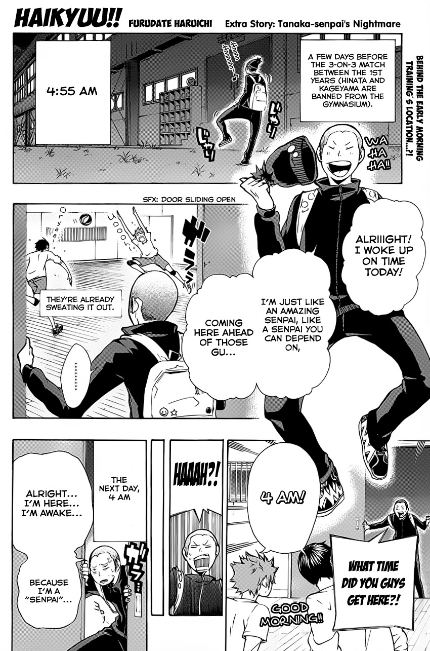 Haikyu!! Chapter 16.5 page 1 - Chapter 16.5: Extra Story: Tanaka-Senpai's Nightmare
