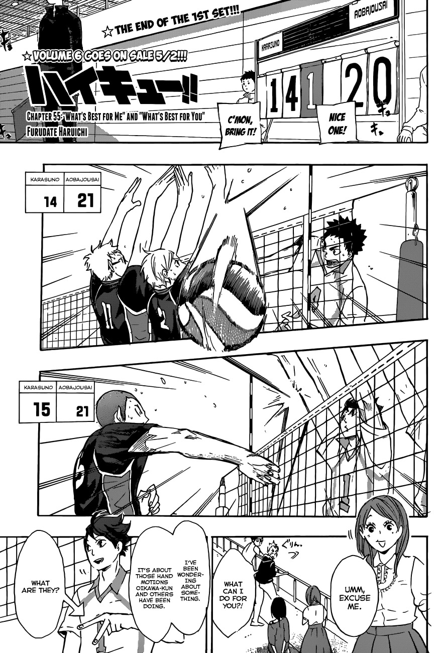 Haikyu!! Chapter 55 page 1 - Chapter 55: "What's Best for Me" and "What's Best for You"