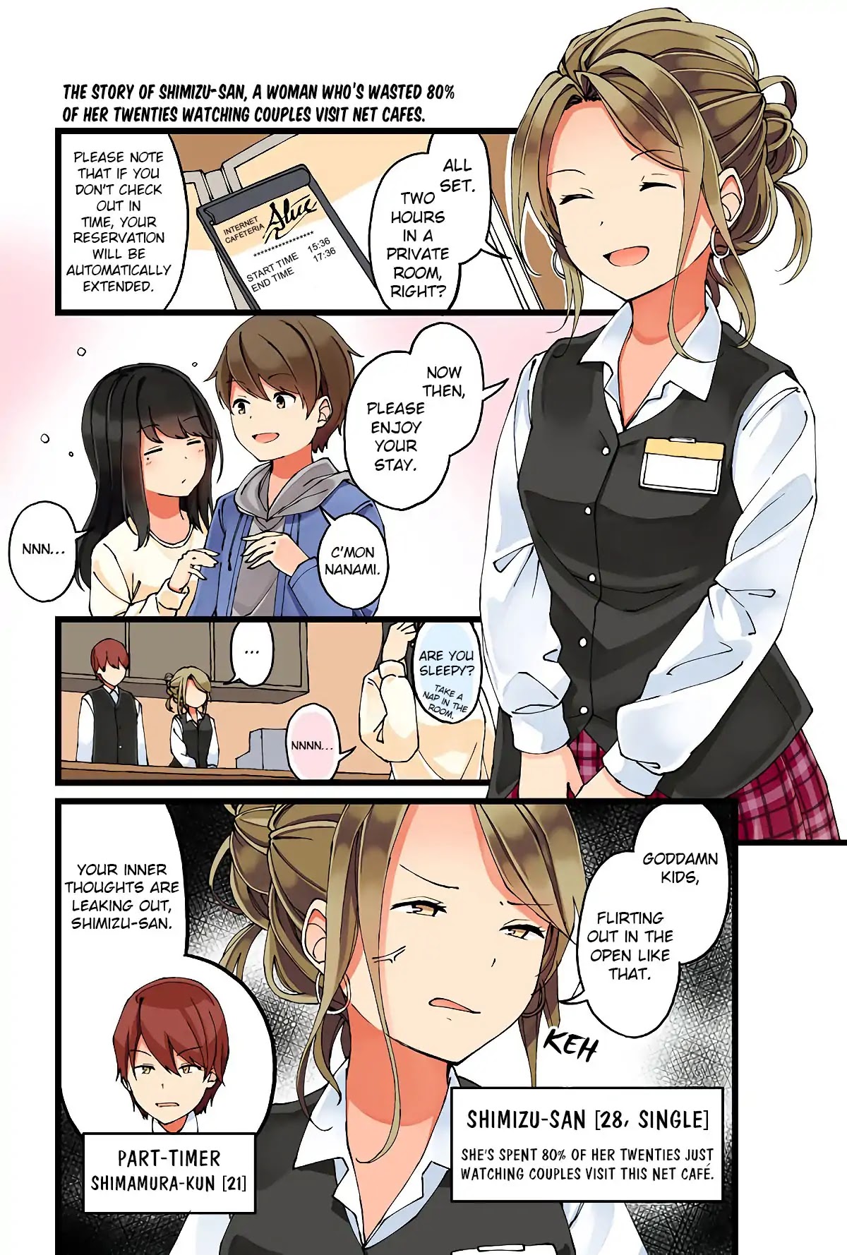 Hanging Out With a Gamer Girl Chapter 23 page 1 - Chapter 23: The story of Shimizu-san, a woman who’s wasted 80% of her twenties watching couples visit net cafes