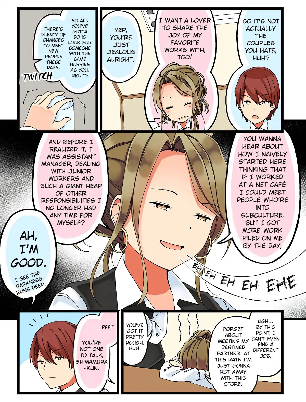 Hanging Out With a Gamer Girl Chapter 23 page 3 - Chapter 23: The story of Shimizu-san, a woman who’s wasted 80% of her twenties watching couples visit net cafes