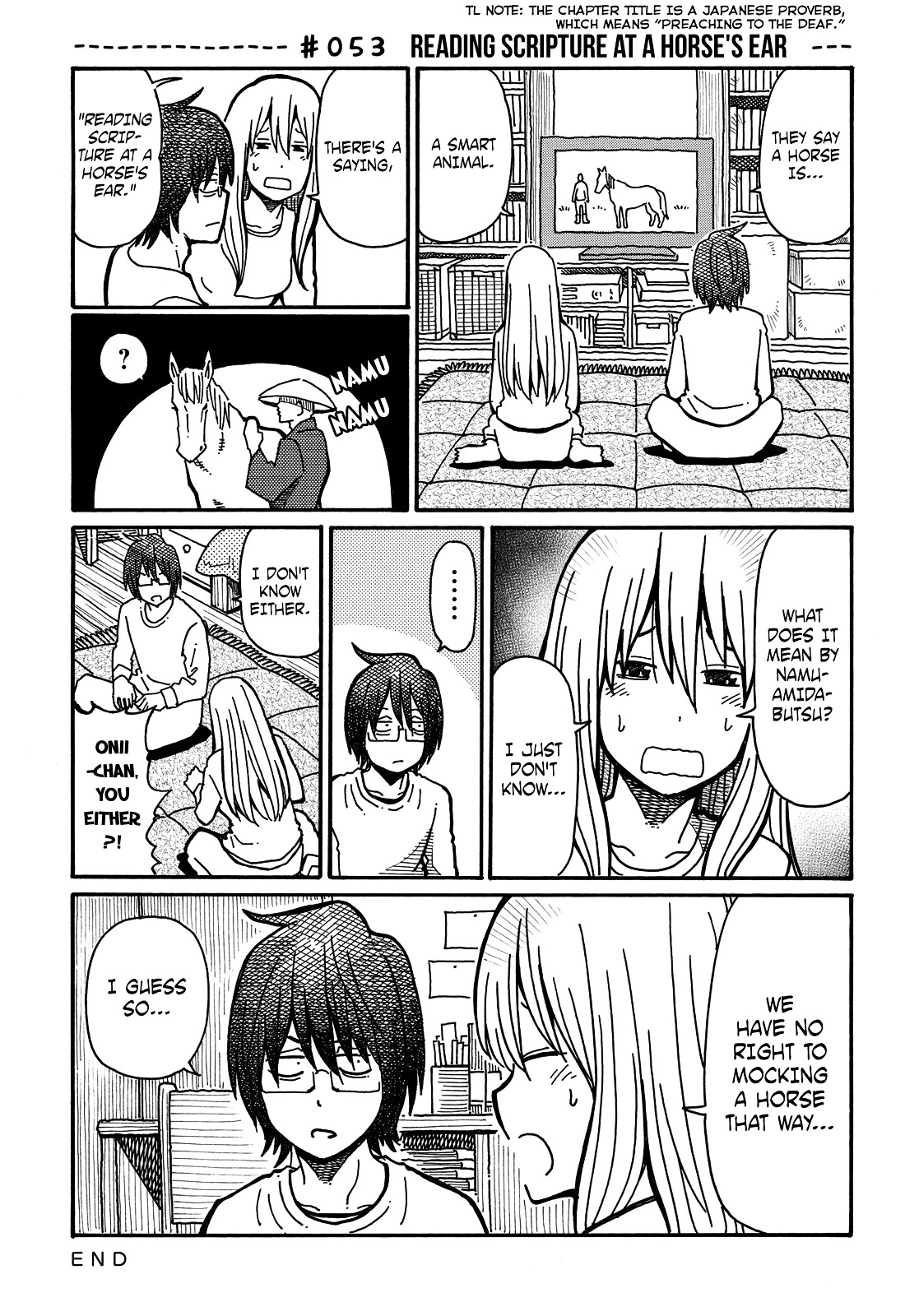 Hatarakanai Futari (The Jobless Siblings) Chapter 53 page 1 - Chapter 53 : Reading Scripture at A Horse's Ear