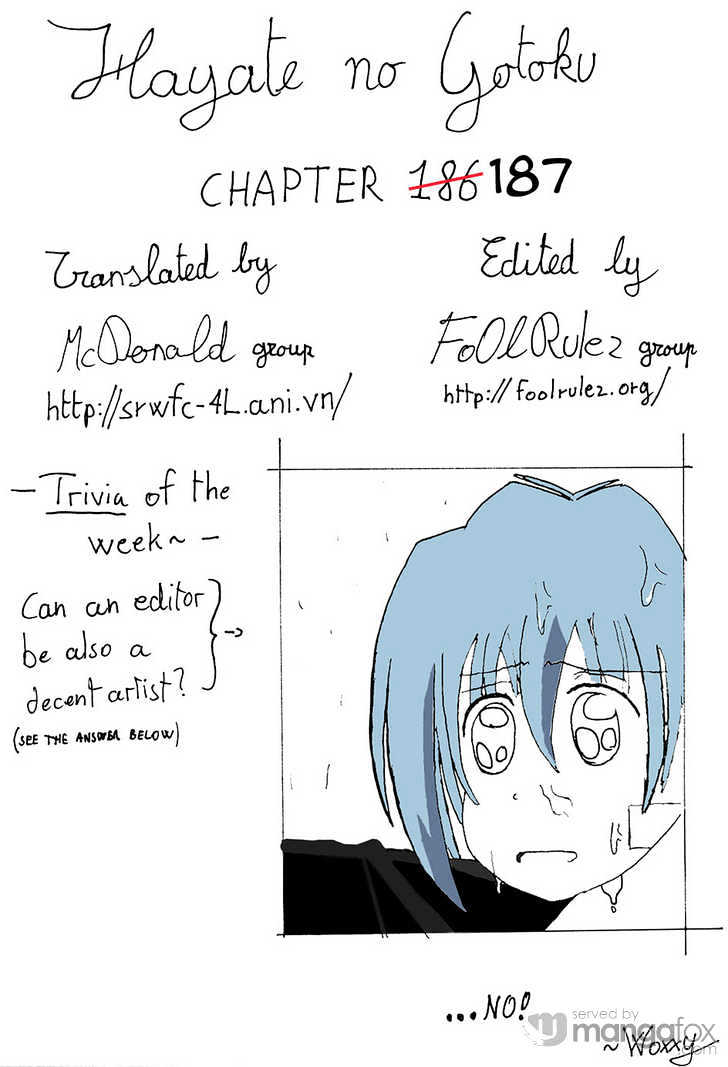 Hayate no Gotoku! Chapter 187 page 17 - Chapter 187 : The End of the World (10): Someday, When the Rain Ceases