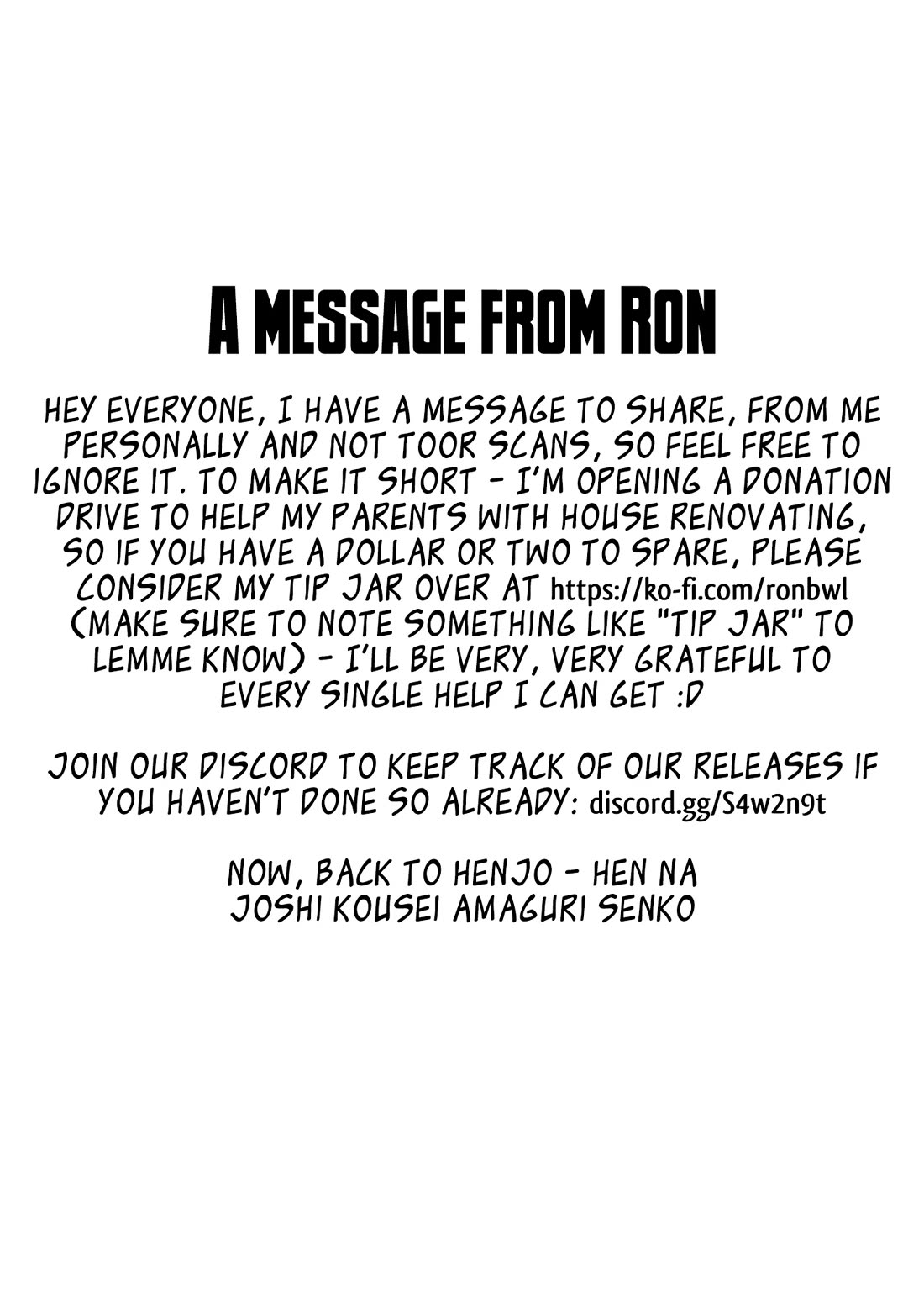 Henjo - Hen na Joshi Kousei Amaguri Senko Chapter 123 page 1 - Chapter 123