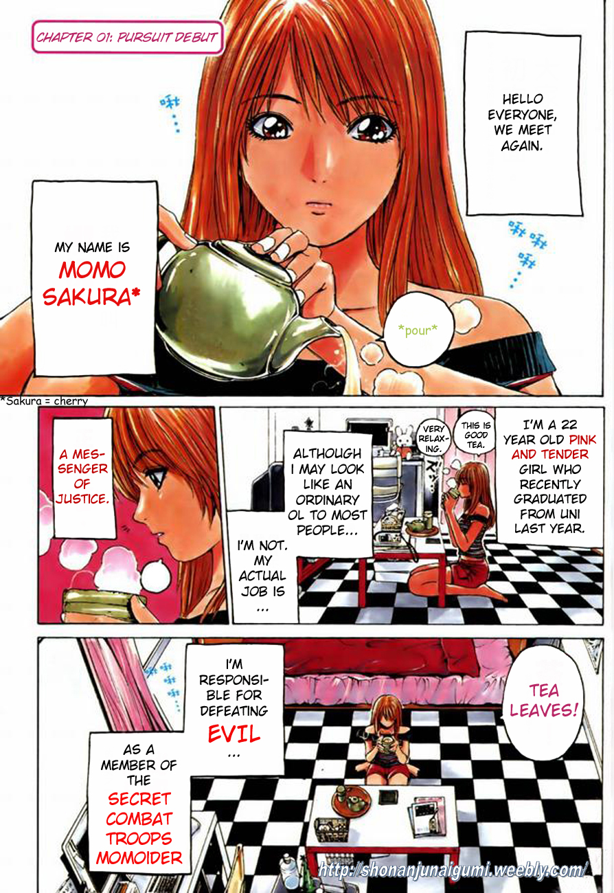 Himitsu Sentai Momoidaa Chapter 1 page 1 - Chapter 1: Pursuit Debut