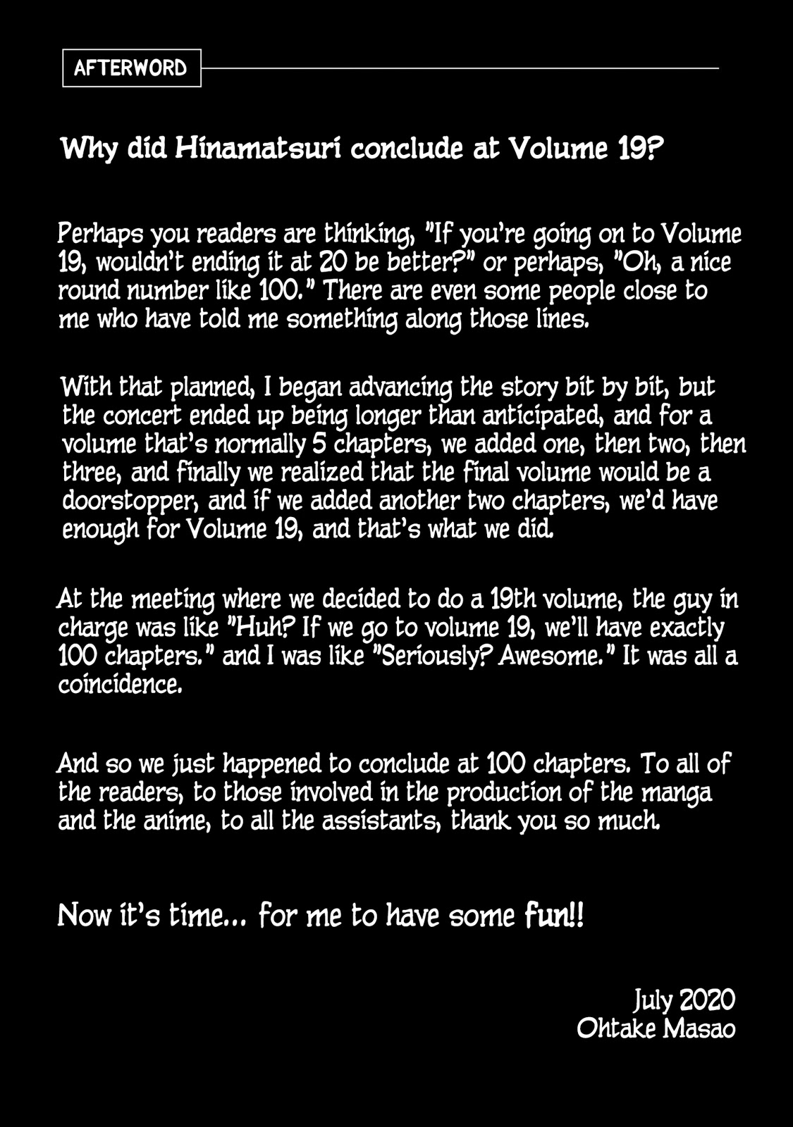 Hinamatsuri Chapter 100.5 page 25 - Chapter 100.5: Volume 19's EXTRA & Final words