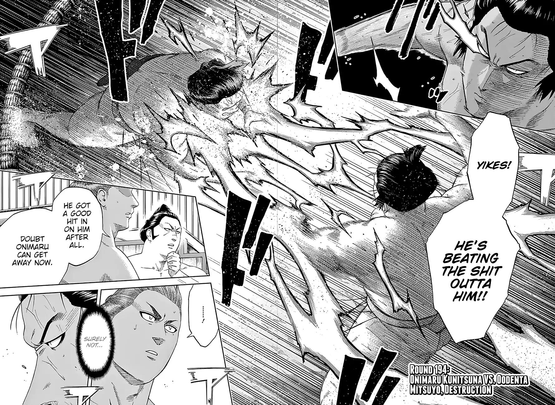 Hinomaru Zumou Chapter 194 page 3 - Chapter 194: Onimaru Kunitsuna VS. Oodenta Mitsuyo, Destruction