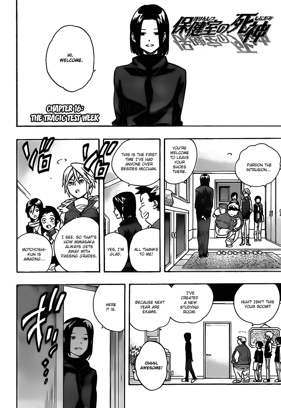 Hokenshitsu no Shinigami Chapter 16 page 2 - Chapter 16: The Tragic Test Week