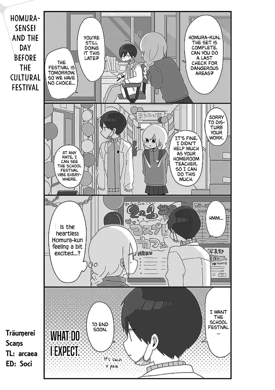 Homura Sensei is probably unpopular Chapter 50 page 1 - Chapter 50: Homura-sensei and the Day Before the Cultural Festival