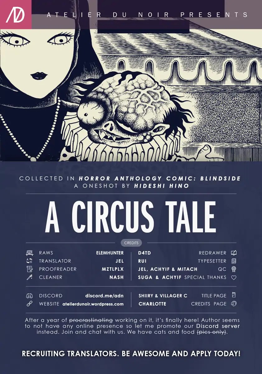 Horror Anthology Comic Shikaku Chapter 5 page 1 - Chapter 5: A Circus Tale [Hideshi Hino]