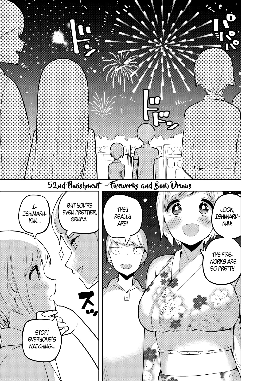 Houkago no Goumon Shoujo Chapter 52 page 1 - Chapter 52: Fireworks and Boob Drums