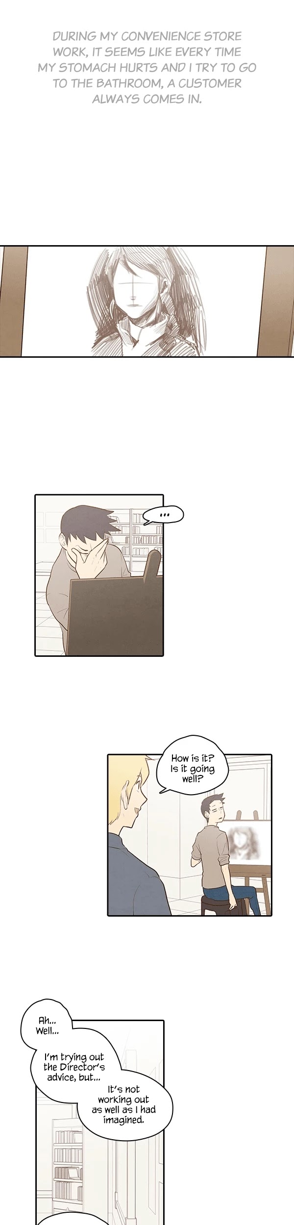 How to Open a Triangular Riceball Chapter 38 page 3 - Chapter 38: During my convenience store work, it seems like every time my stomach hurts and I try to go to the bathroom, a customer always comes in.