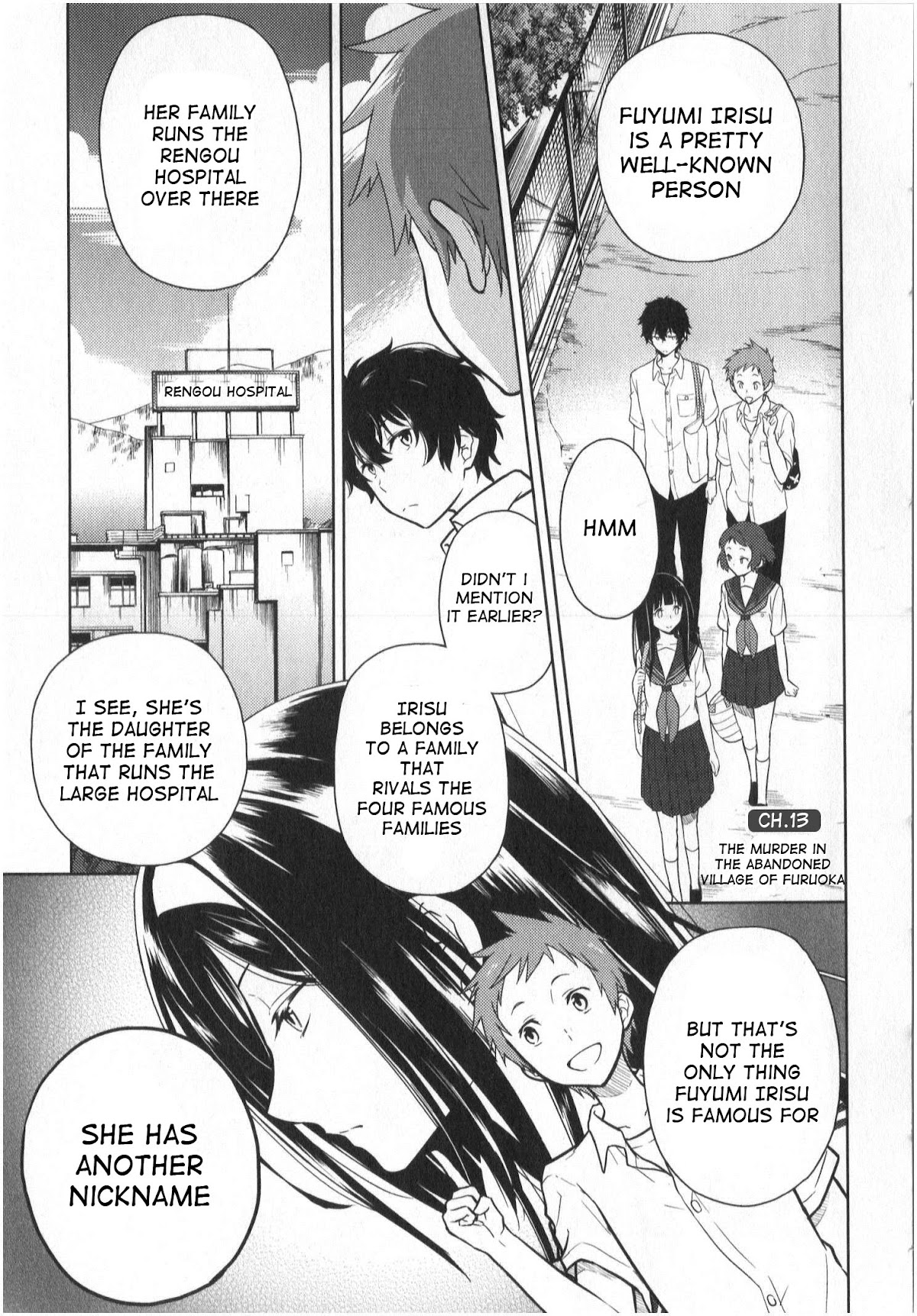 Hyouka Chapter 13 page 1 - Chapter 13: The Murder In The Abandoned Village of Furuoka