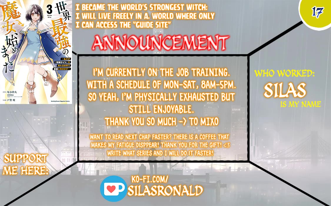 I Became the World's Strongest Witch: I Will Live Freely in a World Where Only I can Access the "Guide Site" Chapter 17 page 1 - Chapter 17